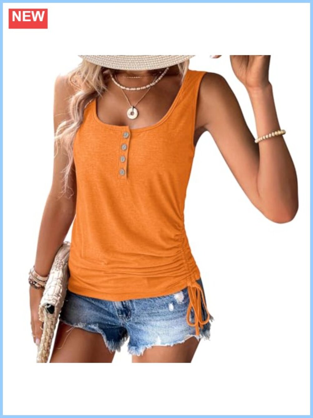 Womens U Neck Tank Top Sleeveless Henley Button Loose Summer Shirt